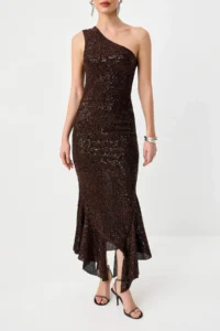 TRENDYOLMİLLA Brown Sequin Lined Knitting Maxi Chic Dress - Image 3