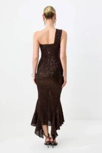 TRENDYOLMİLLA Brown Sequin Lined Knitting Maxi Chic Dress - Image 4