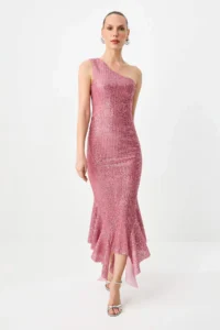 TRENDYOLMİLLA Pink Sequin Lined Knitting Maxi Chic Dress - Image 2