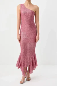 TRENDYOLMİLLA Pink Sequin Lined Knitting Maxi Chic Dress - Image 3