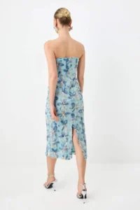 TRENDYOLMİLLA Mavi Floral Weaving Sequin Maxi Unlined Dress - Image 4