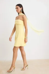 TRENDYOLMİLLA Light Yellow Plain Weaving Finike Short / Mini Unlined Dress - Image 2