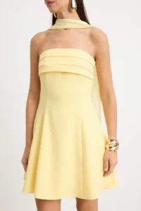 TRENDYOLMİLLA Light Yellow Plain Weaving Finike Short / Mini Unlined Dress - Image 3