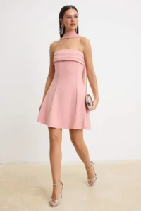 TRENDYOLMİLLA promotion Powder Pink Plain Weaving Finike Short / Mini Unlined Dress