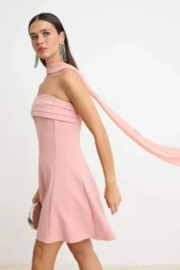 TRENDYOLMİLLA promotion Powder Pink Plain Weaving Finike Short / Mini Unlined Dress - Image 2