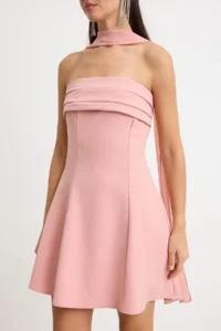 TRENDYOLMİLLA promotion Powder Pink Plain Weaving Finike Short / Mini Unlined Dress - Image 4