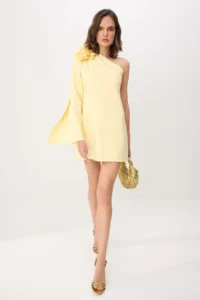 TRENDYOLMİLLA Yellow 3 Boyutlu Flower Applique Detailed Finike Short / Mini Lined Party Dress