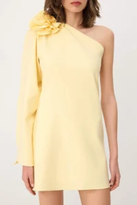 TRENDYOLMİLLA Yellow 3 Boyutlu Flower Applique Detailed Finike Short / Mini Lined Party Dress - Image 3