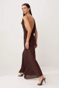 TRENDYOLMİLLA Brown Knitting Tulle Midi Lined Dress with Bodysuit