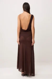 TRENDYOLMİLLA Brown Knitting Tulle Midi Lined Dress with Bodysuit - Image 5