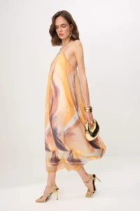 TRENDYOLMİLLA Multicolored Abstract Patterned Lined Tulle Maxi Dress - Image 2