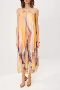 TRENDYOLMİLLA Multicolored Abstract Patterned Lined Tulle Maxi Dress - Image 3