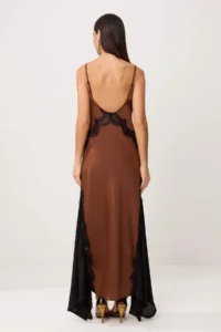 TRENDYOLMİLLA Brown Weaving Satin Lace Maxi Dress - Image 4