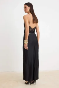 TRENDYOLMİLLA Black Plain Midi Weaving Satin Skirt - Image 4