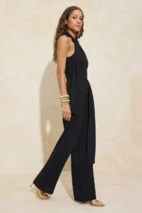 TRENDYOLMİLLA Black Accessory Detailed Asymmetric Yaka Weaving Jumpsuit - Image 2
