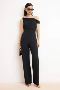 TRENDYOLMİLLA Black Asymmetric Yaka Weaving Jumpsuit