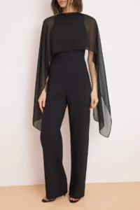 TRENDYOLMİLLA Black Scarf and Waist Detailed Weaving Jumpsuit - Image 3
