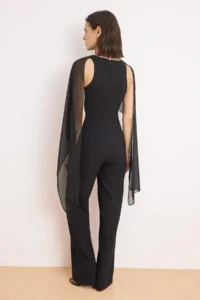 TRENDYOLMİLLA Black Scarf and Waist Detailed Weaving Jumpsuit - Image 4