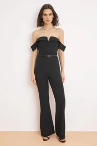 TRENDYOLMİLLA Black Arched Carmen Collar Sleeveless Weaving Party Jumpsuit