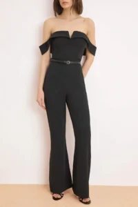 TRENDYOLMİLLA Black Arched Carmen Collar Sleeveless Weaving Party Jumpsuit - Image 3