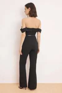 TRENDYOLMİLLA Black Arched Carmen Collar Sleeveless Weaving Party Jumpsuit - Image 4