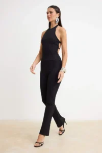 TRENDYOLMİLLA Black Rocky Barbell Collar Sleeveless Knitting Jumpsuit