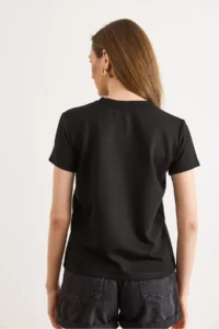 Olalook Women's Black Knitted Modal Cherry Embroidered Loose T-Shirt - Image 6