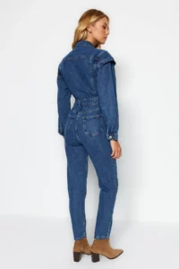 TRENDYOLMİLLA Indigo Stitching Detailed DENIM Jumpsuit - Image 6