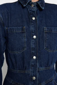 TRENDYOLMİLLA Navy Blue Balloon Kollu DENIM Jumpsuit - Image 5