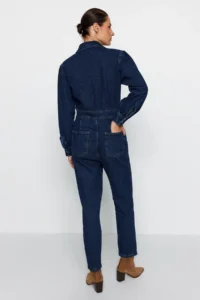 TRENDYOLMİLLA Navy Blue Balloon Kollu DENIM Jumpsuit - Image 6