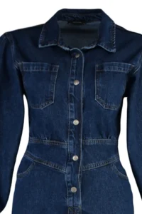 TRENDYOLMİLLA Navy Blue Balloon Kollu DENIM Jumpsuit - Image 8