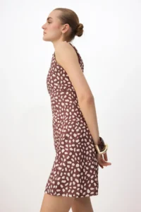 TRENDYOLMİLLA Brown-Multicolored Plain A Cut Short / Mini Weaving Dress - Image 2