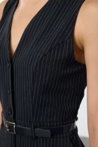 TRENDYOLMİLLA Navy Blue Arched Striped LONG Jumpsuit - Image 5