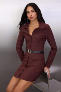 TRENDYOLMİLLA Brown Belt Detailed Wide Leg Dress Look Jumpsuit
