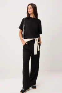 TRENDYOLMİLLA Black Short Sleeve Crew Neck relaxed/Rahat Pattern Flexible Knitting Bottom - Top Set