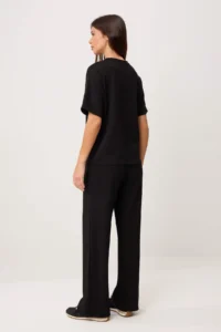 TRENDYOLMİLLA Black Short Sleeve Crew Neck relaxed/Rahat Pattern Flexible Knitting Bottom - Top Set - Image 4