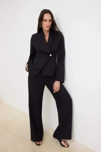 TRENDYOLMİLLA Black Double breasted Kapama Blazer Jacket Pants Weaving Bottom - Top Set - Image 2