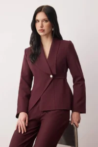 TRENDYOLMİLLA Plum Double breasted Kapama Blazer Jacket Pants Weaving Bottom - Top Set