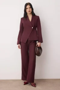 TRENDYOLMİLLA Plum Double breasted Kapama Blazer Jacket Pants Weaving Bottom - Top Set - Image 2