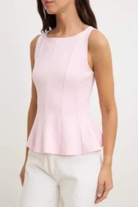 TRENDYOLMİLLA Pink peplum/Waisted Boat Neck Flexible Knitting Blouse - Image 3