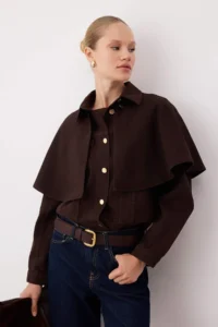 TRENDYOLMİLLA Brown removable cloaked DENIM Poncho Jacket