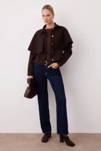 TRENDYOLMİLLA Brown removable cloaked DENIM Poncho Jacket - Image 2