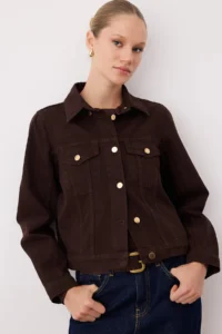 TRENDYOLMİLLA Brown removable cloaked DENIM Poncho Jacket - Image 3