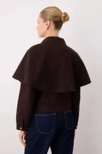 TRENDYOLMİLLA Brown removable cloaked DENIM Poncho Jacket - Image 4