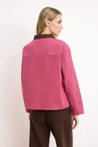 TRENDYOLMİLLA Pink Ribbed Velvet Yaka Detailed DENIM Shirt Jacket - Image 4