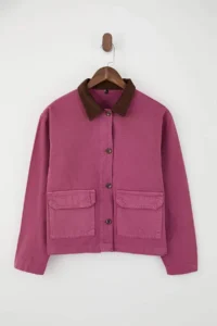 TRENDYOLMİLLA Pink Ribbed Velvet Yaka Detailed DENIM Shirt Jacket - Image 5