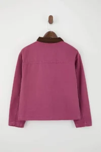 TRENDYOLMİLLA Pink Ribbed Velvet Yaka Detailed DENIM Shirt Jacket - Image 6