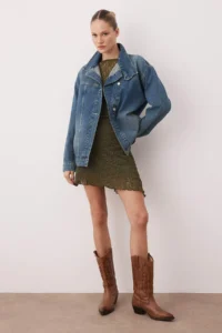 TRENDYOLMİLLA Mavi Double breasted Kapama Dog collar DENIM Jacket - Image 2