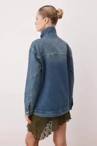 TRENDYOLMİLLA Mavi Double breasted Kapama Dog collar DENIM Jacket - Image 4