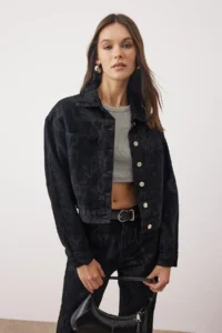 TRENDYOLMİLLA Black Suede Look Basic DENIM Jacket